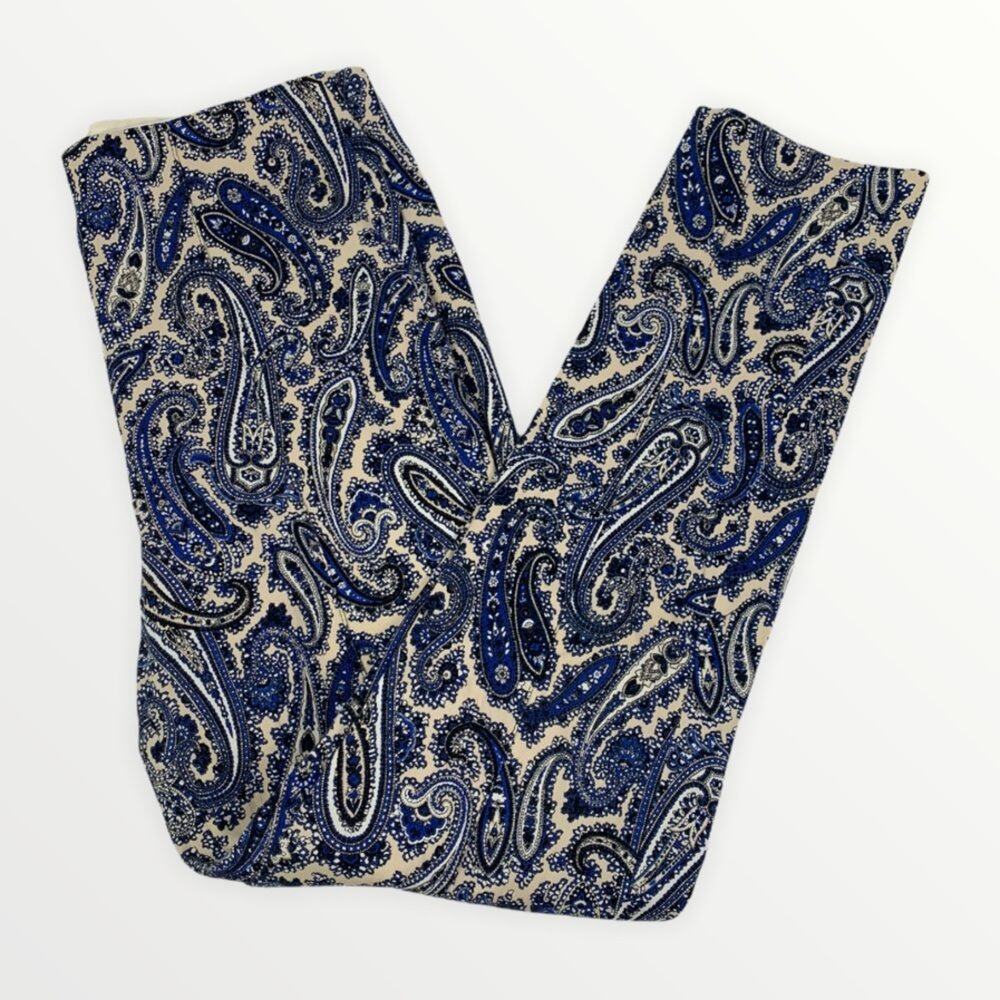 Diane Von Furstenberg Navy Blue Paisley Skinny Trouser Pants Size 6 - Picture 4 of 10